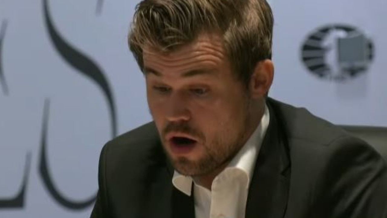 Magnus Carlsen during game nine of the world chess championship.