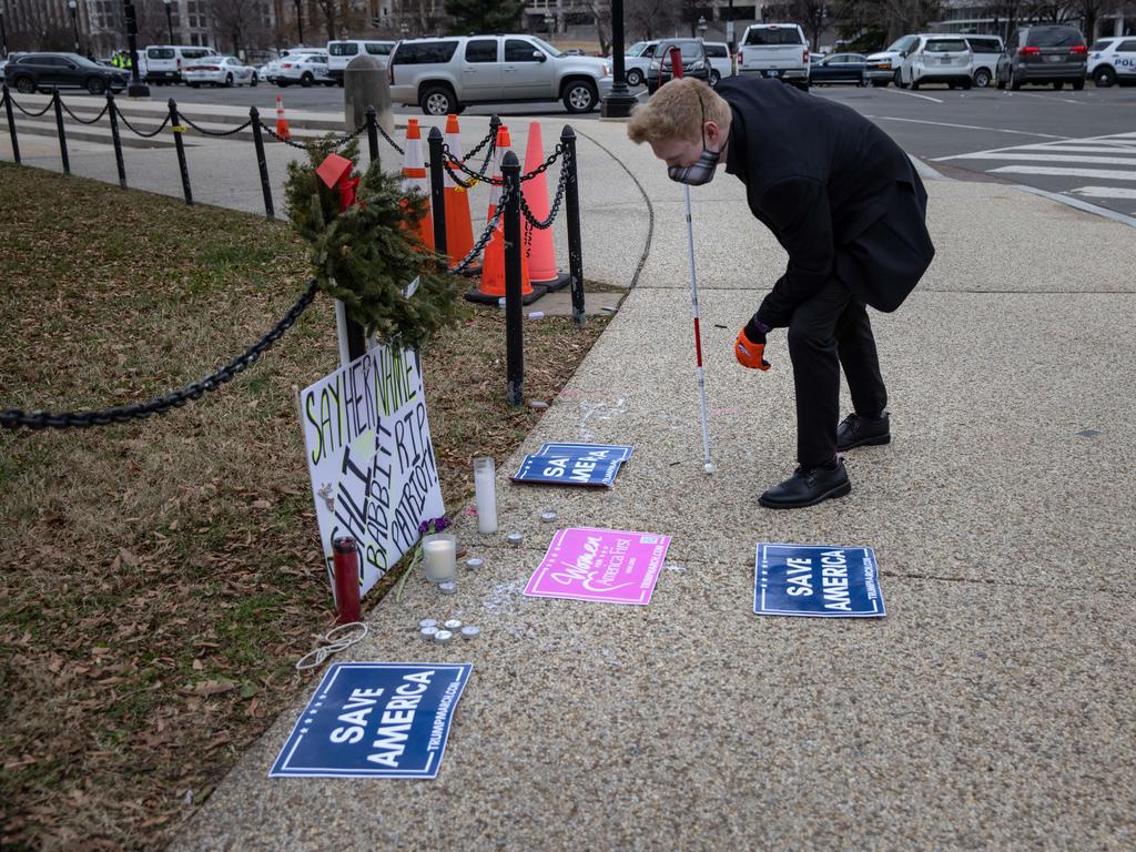 Some visitors have constructed a makeshift shrine to the woman near the US Capitol building in Washington DC. Picture: John Moore/Getty Images/AFP.