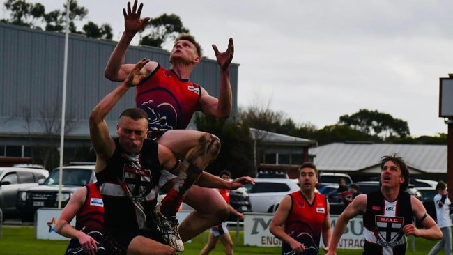 McElroy leaps for a hanger against Millicent. Picture: Adam Schultz