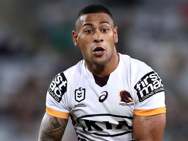 SYDNEY, AUSTRALIA - APRIL 08:  Jamayne Isaako of the Broncos runs the ball during the round five NRL match between the South Sydney Rabbitohs and the Brisbane Broncos at Stadium Australia on April 08, 2021, in Sydney, Australia. (Photo by Mark Metcalfe/Getty Images)