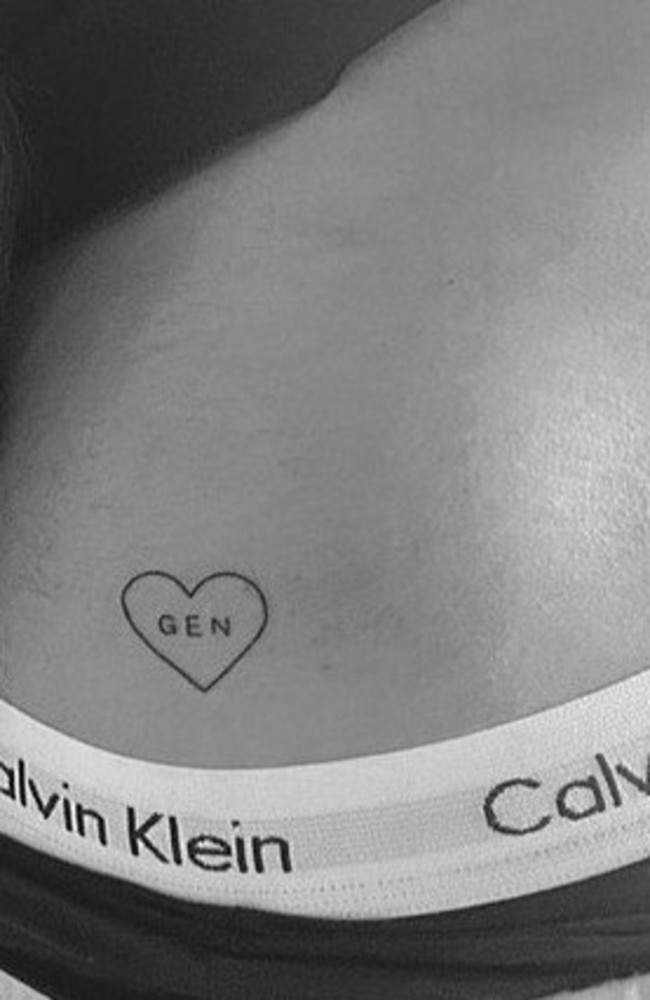 Matt Zukowski's tattoo of his ex-girlfriend's name 'Genevieve'. Photo: Instagram