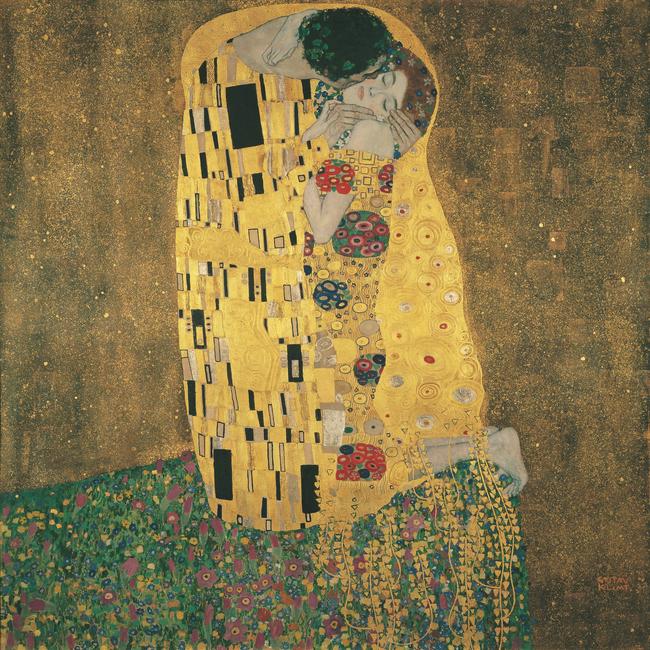 Gustav Klimt's famous painting The Kiss at the Belvedere Museum. Vienna, Austria. Credit Belvedere Museum.