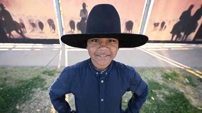 Young Mount Isa cowboy Kevin Armstrong, 11, will compete in front of a packed crowd at next week’s rodeo championships in the Queensland mining town. Picture: Lyndon Mechielsen