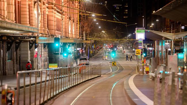 Melbourne after curfew around 9pm. Picture: Jay Town