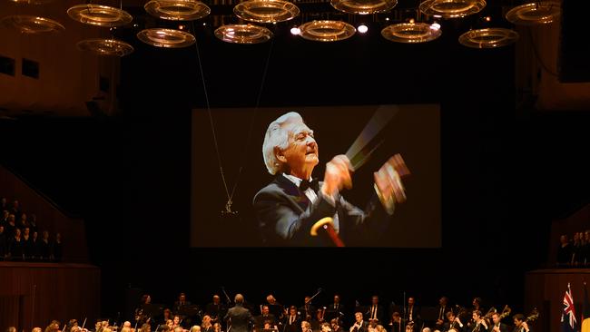 The late, great Bob Hawke conducts the Sydney Symphony Orchestra. Picture: AAP