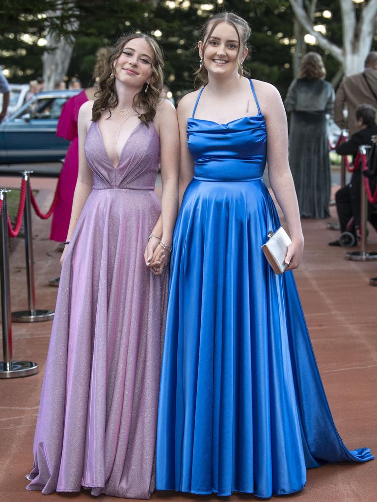 Isabelle Harrison and Lily Zupp. Toowoomba State High School formal at Picnic Point. Friday, September 9, 2022. Picture: Nev Madsen.