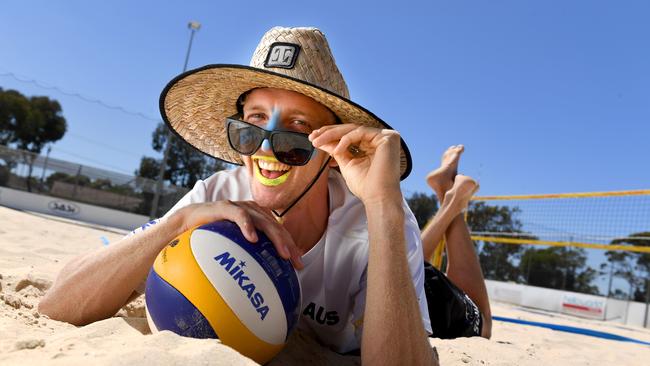 Australian Beach Volleyball player Zachery Schubert is conscious of being sun smart, urging people to slip on a shirt, slop on sunscreen, slap on a hat and slide on some sunnies. Picture: Tricia Watkinson