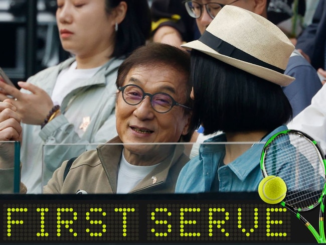 Hollywood megastar Jackie Chan delights fans at the Australian Open women's final. Picture: supplied