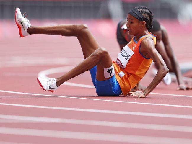 Sifan Hassan after her fall in the 1500m. Picture: Getty Images