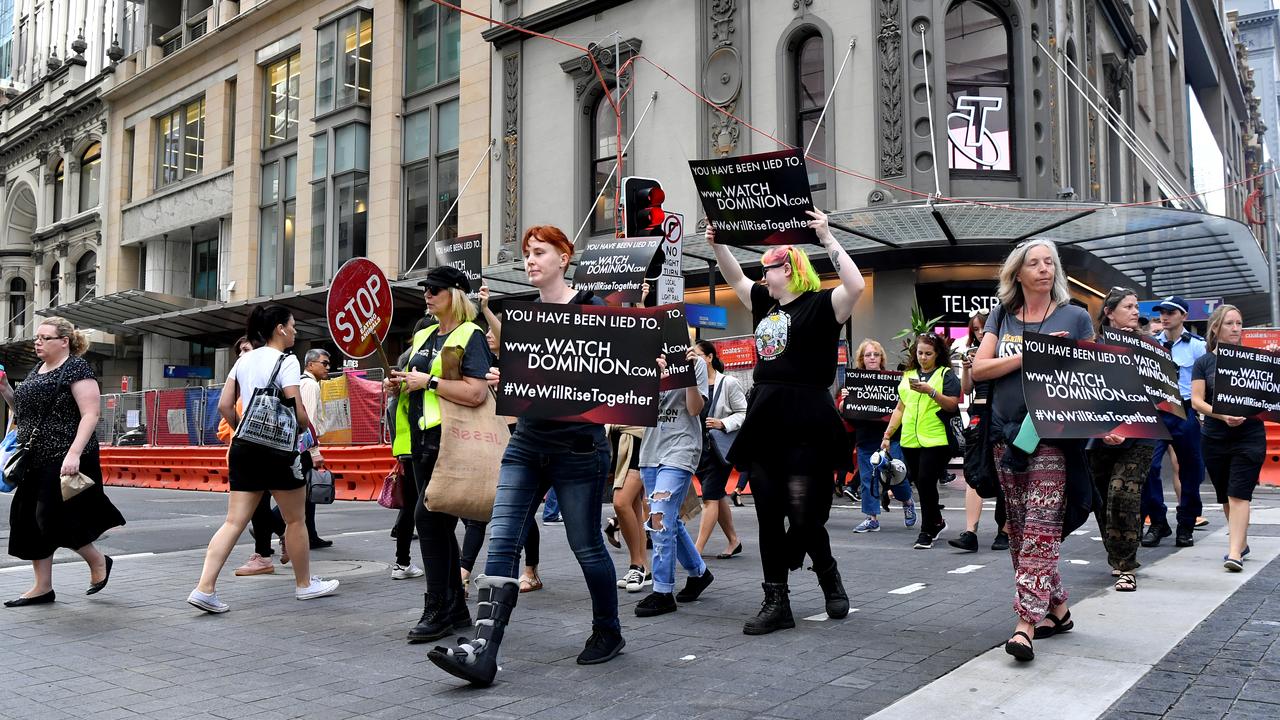 Animal rights protesters are also marching through Sydney’s CBD this morning. Picture: AAP Image/Joel Carrett