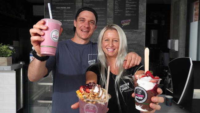 Owners Alex and Adrian Whan of Coolangatta eatery Protein Shake have opened their second location in Currumbin Waters selling delicious smoothies and acai bowls among other things. Picture Glenn Hampson