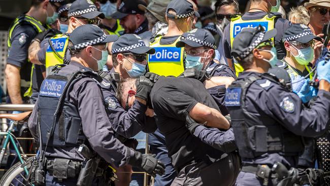 Freedom Day protesters at a rally in Melbourne. Picture: Jake Nowakowski