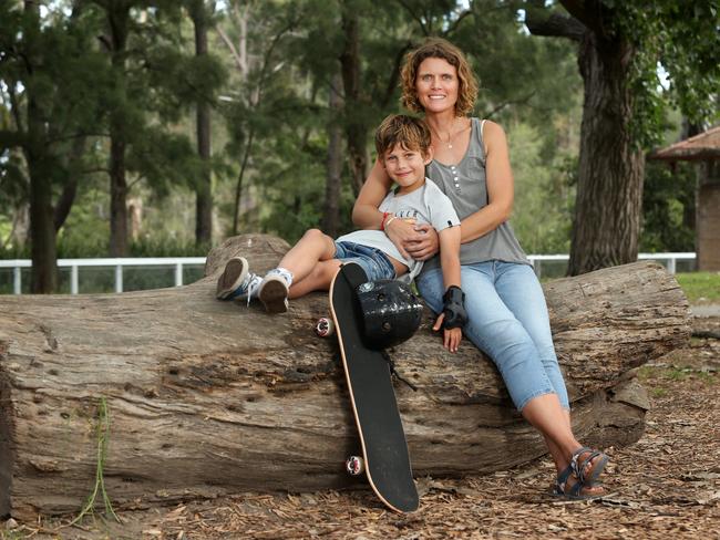 Katie Briance with her 7 year-old son Hugo. Katie supports changes to school health programs including mental health awareness. Picture: Richard Dobson