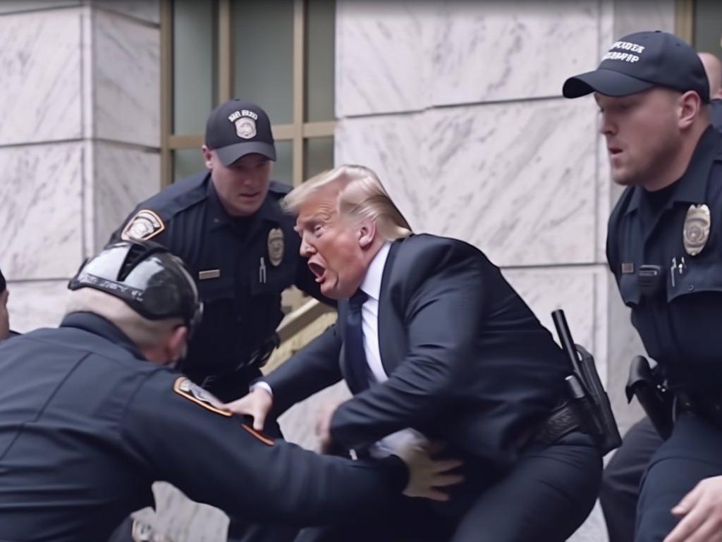 An AI-generated deepfake image of former president Donald Trump being arrested.