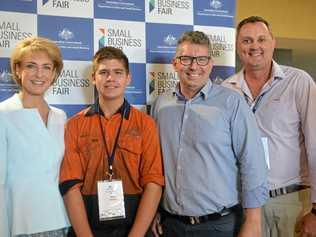 APPRENTICE BOOST: Minister Michaelia Cash, apprentice Kyle Grima, Member for Hinkler Keith Pitt and Ross Cheshire of McDonald Murphy Machinery. Picture: Geordi Offord