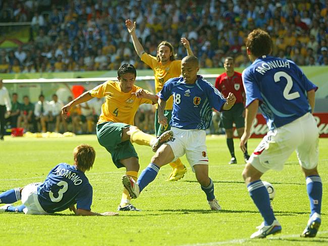 Cahill started his World Cup goalscoring exploits against Japan in 2006. Pic: Getty