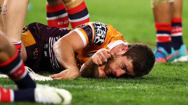 Andrew McCullough was knocked out after a controversial hit from Dylan Napa. Picture: Getty Images