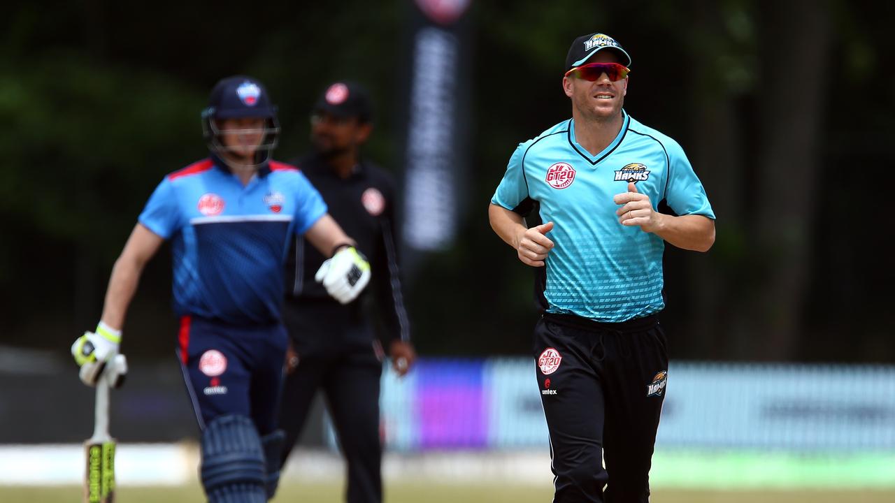 David Warner of Winnipeg Hawks and Steve Smith of the Toronto Nationals faced off during their ban. Picture: AFP