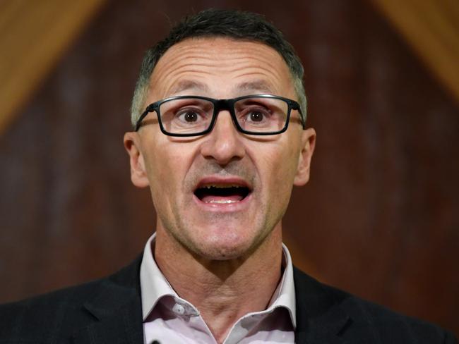 Australian Greens leader Richard Di Natale addresses the media during a press conference at the Commonwealth Parliamentary Offices in Melbourne, Friday, October 4, 2019. Di Natale has made a statement following Australian Prime Minister Scott Morrison's foreign policy speech and issues of the day. (AAP Image/James Ross) NO ARCHIVING