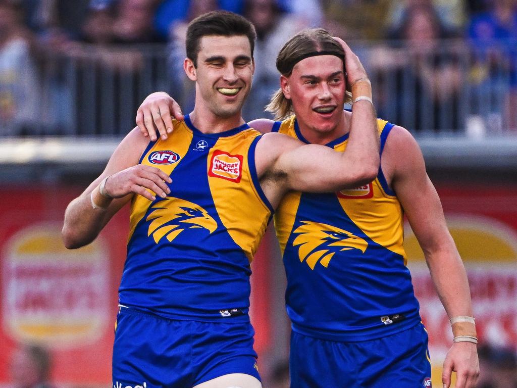 Elliot Yeo and Harley Reid have bonded in the west. Picture: Daniel Carson/AFL Photos