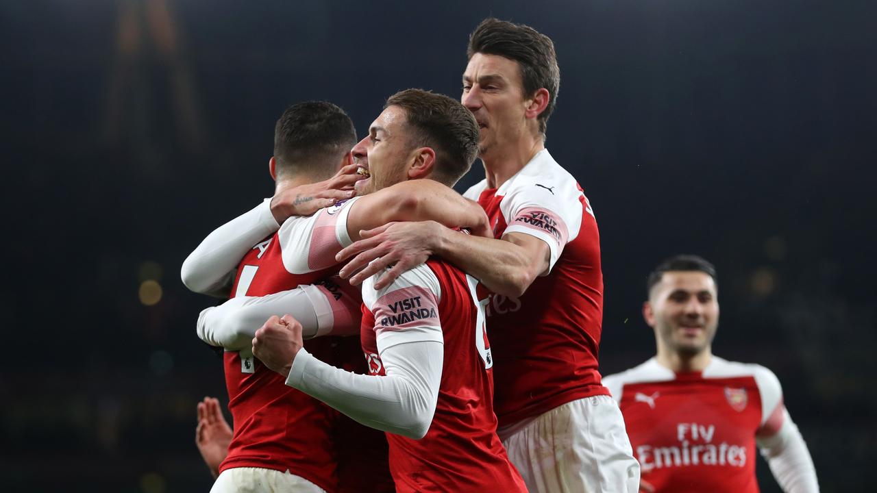 Arsenal celebrates. (Photo by Catherine Ivill/Getty Images)
