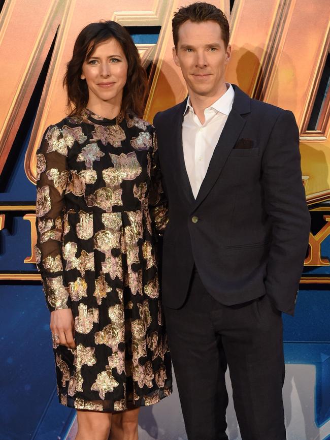 Cumberbatch with wife Sophie Hunter at the London fan event on April 8. Picture: AFP PHOTO/Anthony Harvey