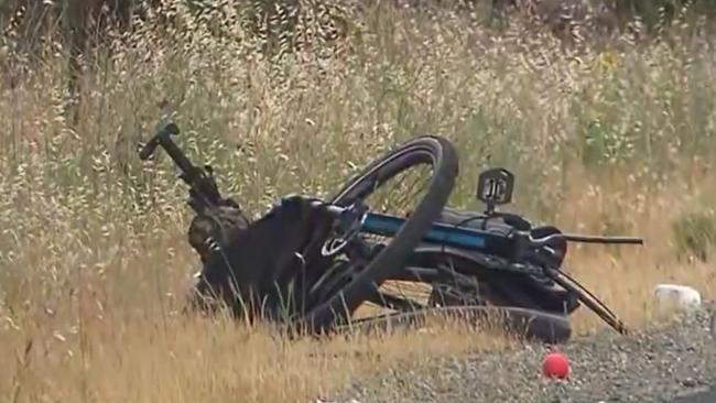 A man has died following a serious collision between a car and cyclist on the Dukes Hwy at Brimbago. Picture: 7NEWS