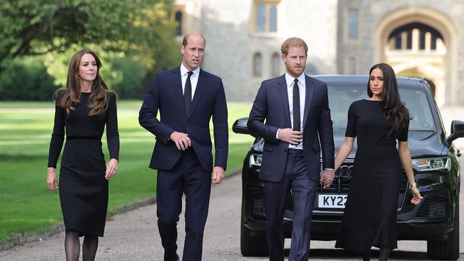 BESTPIX - The Prince and Princess of Wales Accompanied By The Duke And Duchess Of Sussex Greet Wellwishers Outside Windsor Castle