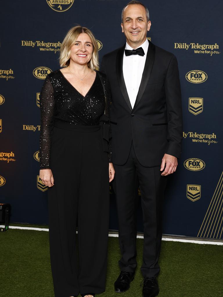 NRL CEO Andrew Abdo and Anna Abdo on the red carpet for the 2024 Dally M Awards held at Royal Randwick Racecourse. Picture: Jonathan Ng