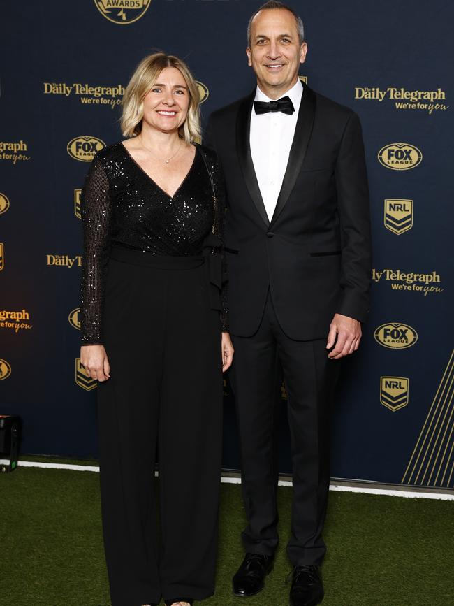 NRL CEO Andrew Abdo and Anna Abdo on the red carpet for the 2024 Dally M Awards held at Royal Randwick Racecourse. Picture: Jonathan Ng