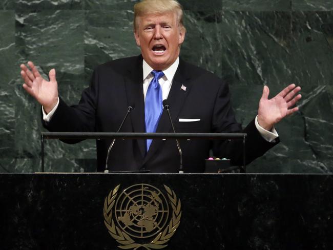 US President Donald Trump addresses the 72nd session of the United Nations General Assembly. Picture: AP