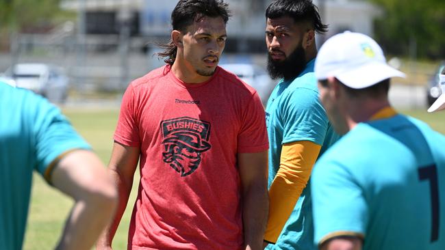 Payne Haas and Tino Fas’asuamaleaui at Kangaroos training. Picture: NRL Imagery