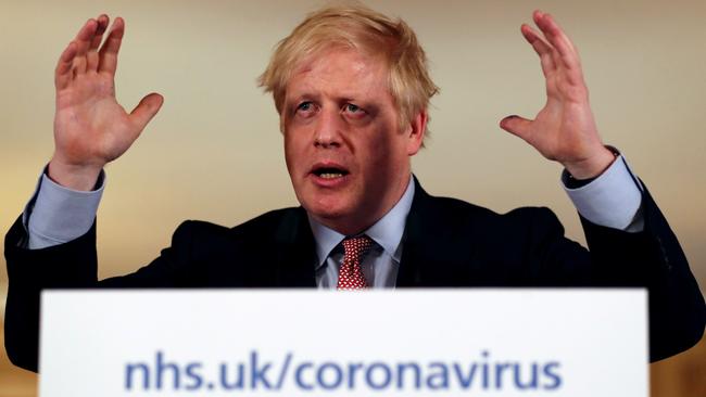 British Prime Minister Boris Johnson speaks at a news conference addressing the government’s coronavirus response. Picture: AFP