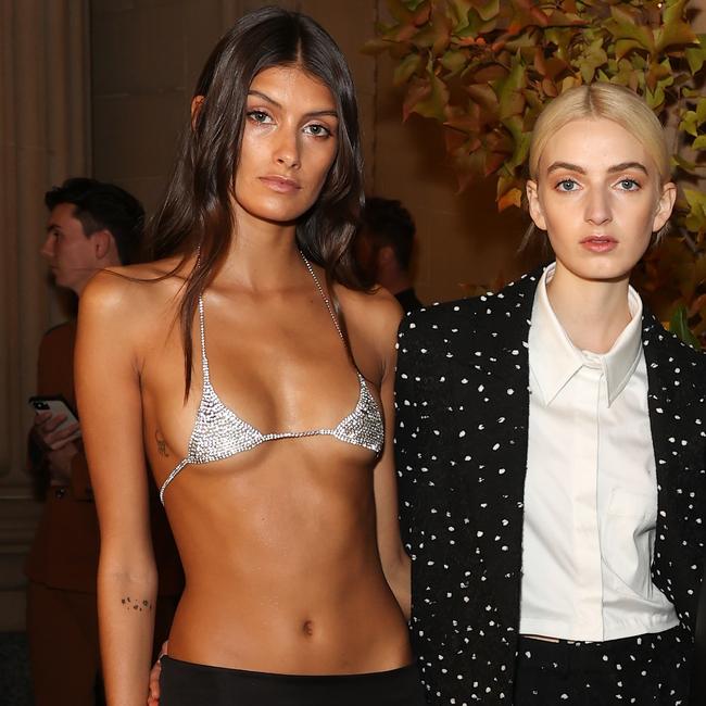 The model wore a barely-there silver bikini top. Picture: Brendon Thorne/Getty Images.