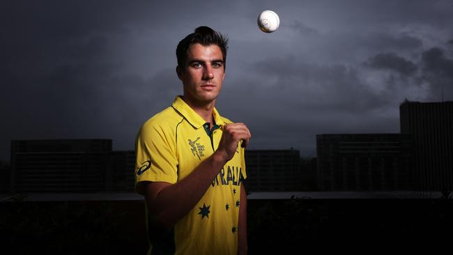 Pat Cummins at the announcement of the Australian World Cup squad. Australia and New Zealand will host the 2015 ICC Cricket World Cup which starts next month. pic. Phil Hillyard