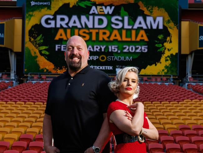 Wrestlers Paul Wight and Toni Storm pictured at Suncorp Stadium, Brisbane 3rd September 2024.  AEW is coming to Suncorp Stadium early next year.  (Image/Josh Woning)