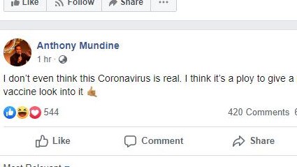 Anthony Mundine claims the coronavirus is fake. Picture: Facebook