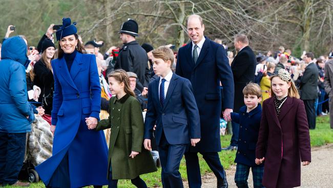 Catherine, Princess of Wales, Princess Charlotte of Wales, Prince George of Wales, Prince William, Prince of Wales, Prince Louis of Wales and Mia Tindall attend Christmas Morning Service at Sandringham Church on December 25, 2023 in Sandringham, Norfolk. Picture: Samir Hussein/WireImage