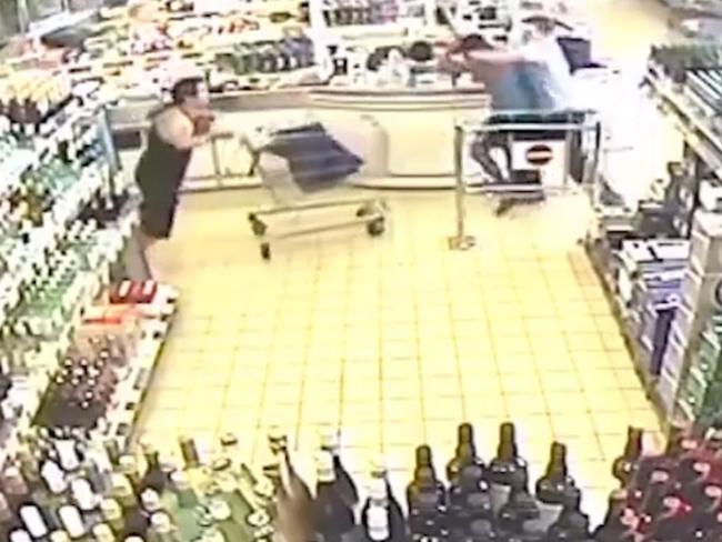 A brave Aldi shopper confronted the attacker and rammed him with a trolley.