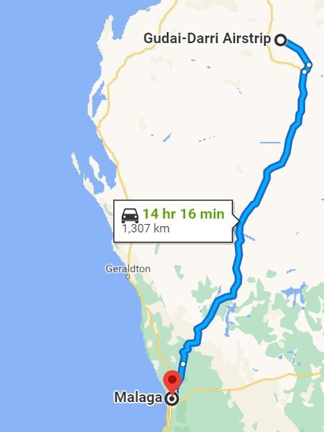 The capsule was potentially somewhere between Gudai-Darri Airstrip and the Perth suburb of Malaga. Picture: Google Maps