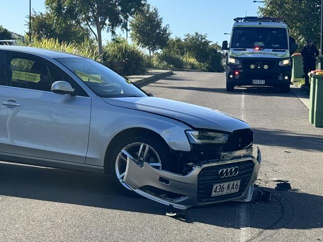 An Audi bearing stolen plates which crashed into a parked car in Pimpama. Picture: Supplied.