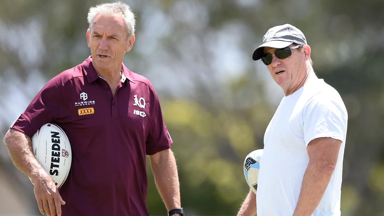 Neil Henry and Kevin Walters during Maroons training session in October. Picture: Matt Roberts/Getty Images