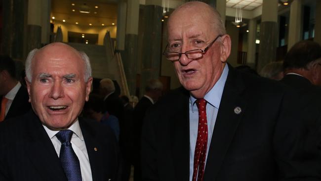 Former prime minister John Howard with his one-time deputy in 2016. Picture: Ray Strange.