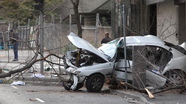 The scene of the horror crash in City Rd, Southbank. Picture: Fiona Hamilton