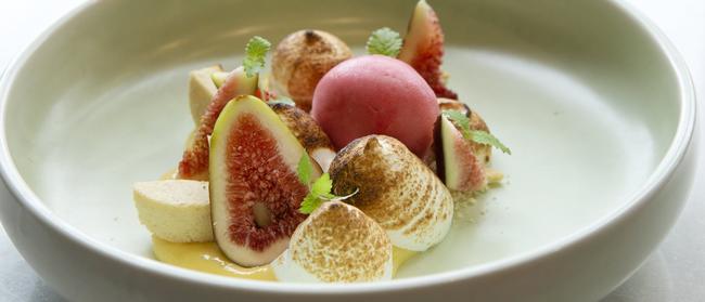 The deconstructed lemon meringue pie with fresh fig. Picture: Sarah Marshall