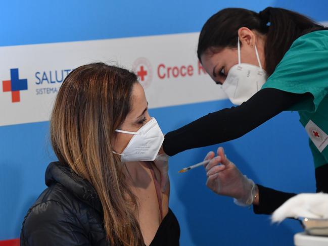 A woman is vaccinated in Rome. Picture: AFP