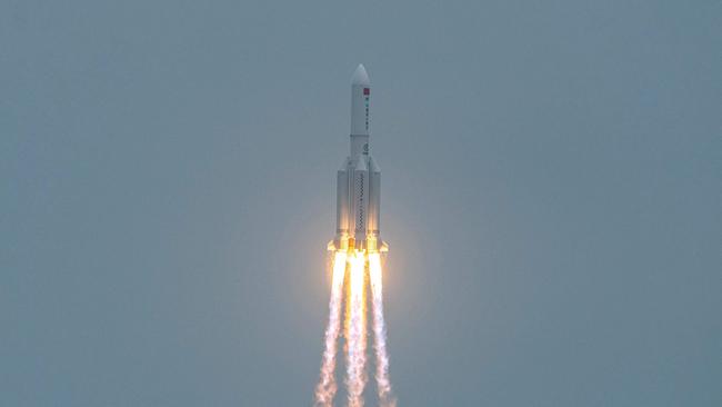 A Long March 5B rocket, carrying China's Tianhe space station core module, lifts off from the Wenchang Space Launch Center in southern China's Hainan province. Picture: STR / AFP / China OUT