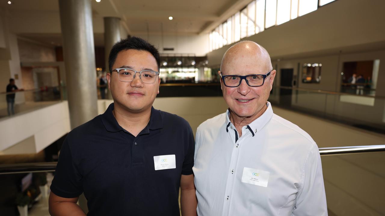 Bruce Zhang and Jim Wilson at the Gold Coast Central Chamber of Commerce Economic Health Check Breakfast 2024 at Mantra on View Surfers Paradise for Gold Coast at Large. Picture: Portia Large