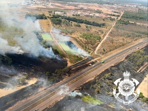 Blaze burns near Darwin overpass construction site