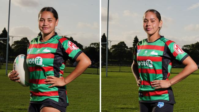 (L-R) Sisters Kirrawahn and Kiani Duckett are two to watch for the South Sydney Rabbitohs. Pictures: South Sydney Rabbitohs